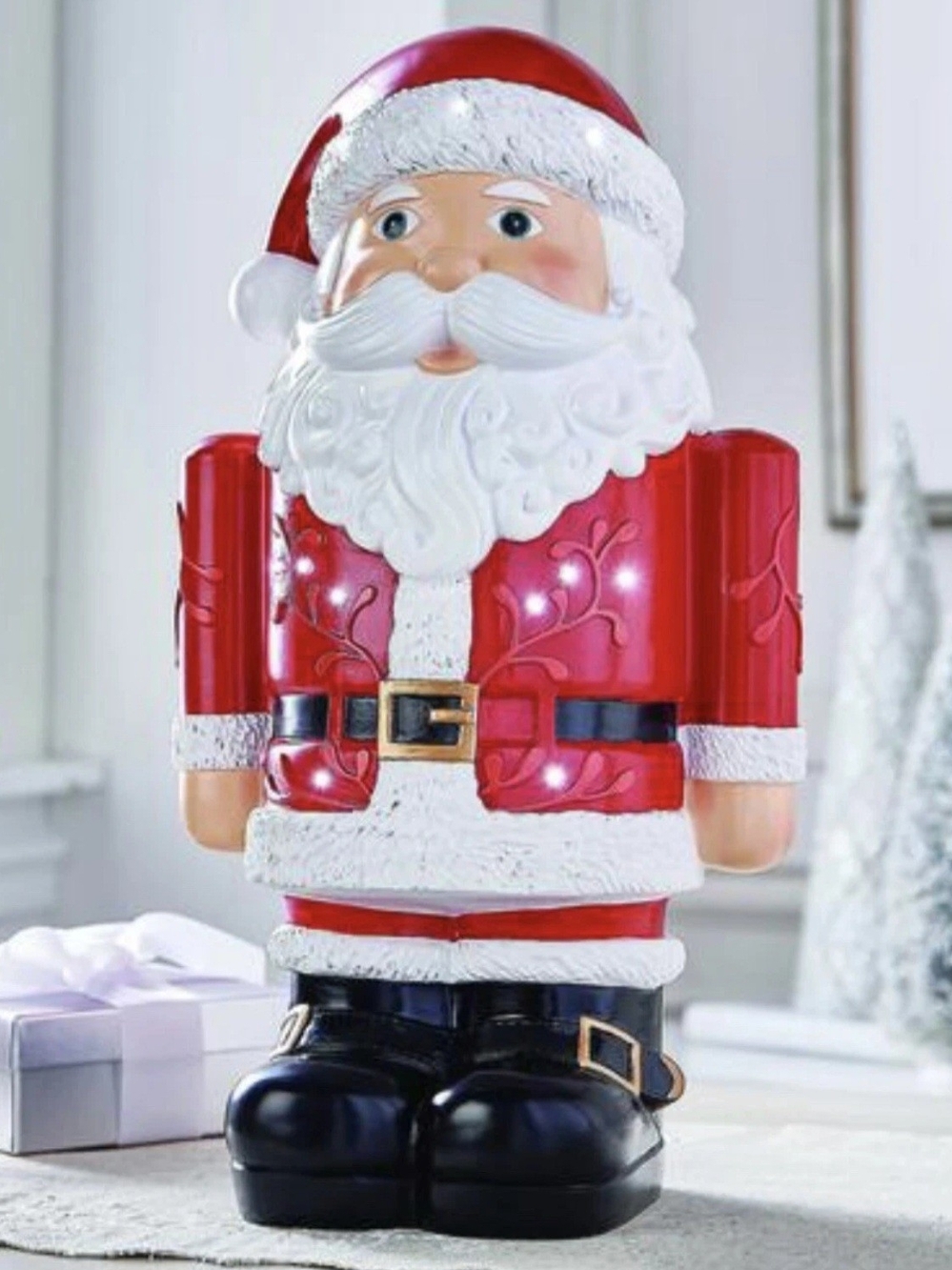 Plow & Hearth 18.5" Lighted Santa Claus Shorty Statue Resin QVC Holiday - NIB